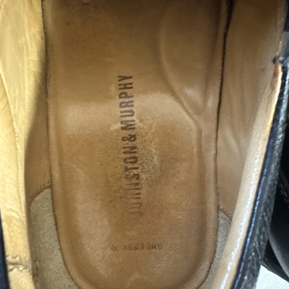 Johnston & Murphy Men's Shoes Size 9 1/2 Loafer Black Slip On Sheep Skin Leather
